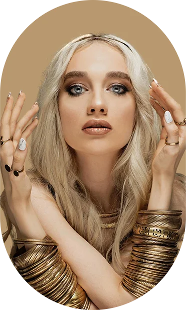 Women with gold rings and blonde hair