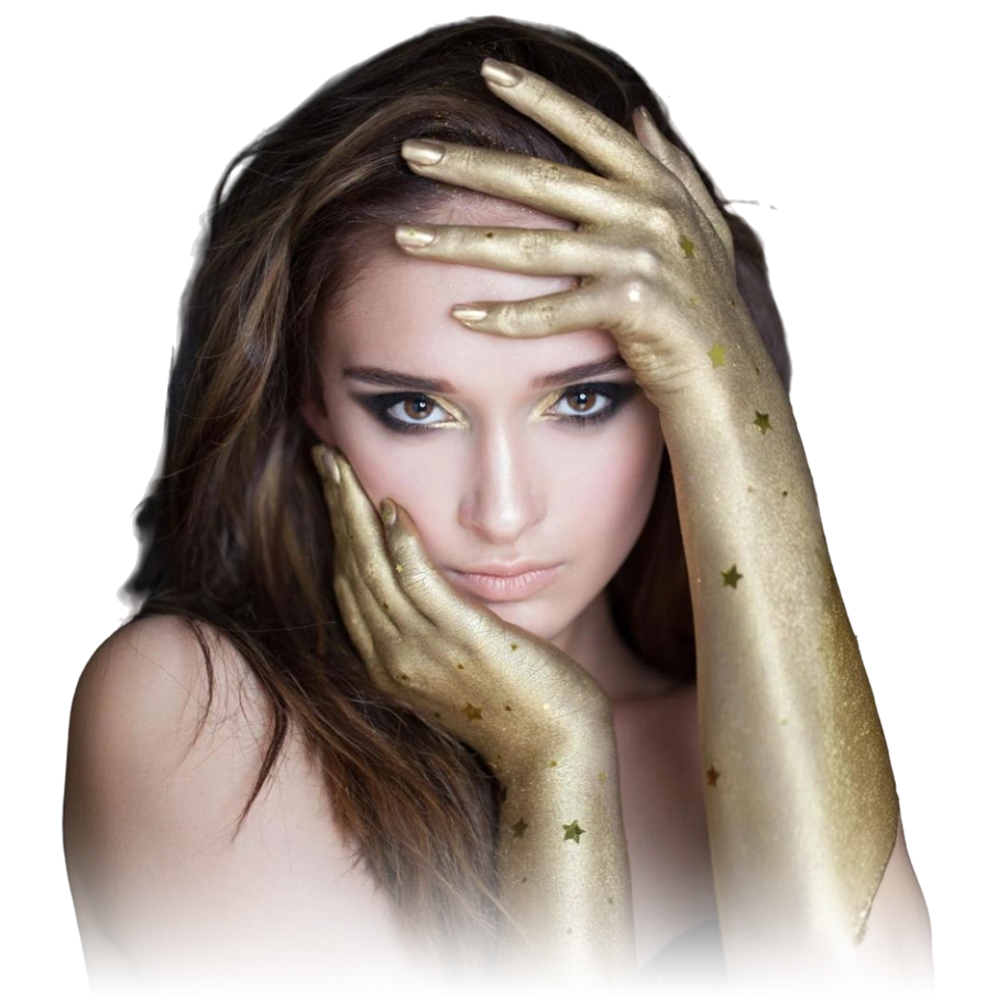 Girl with hands covered in gold