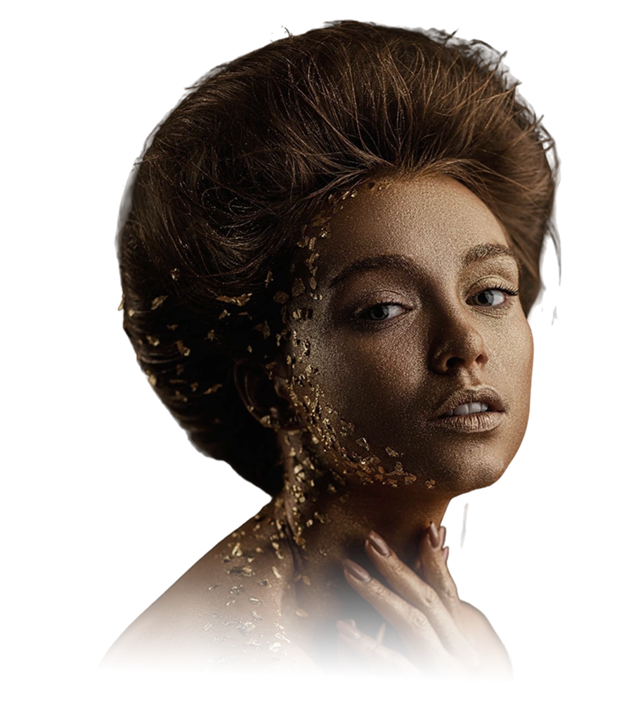 Model girl with golden shiny makeup