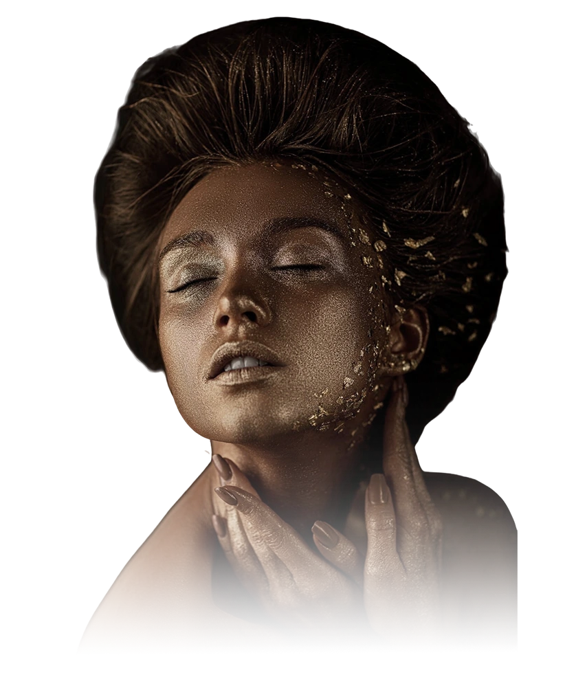 Model girl with golden shiny makeup