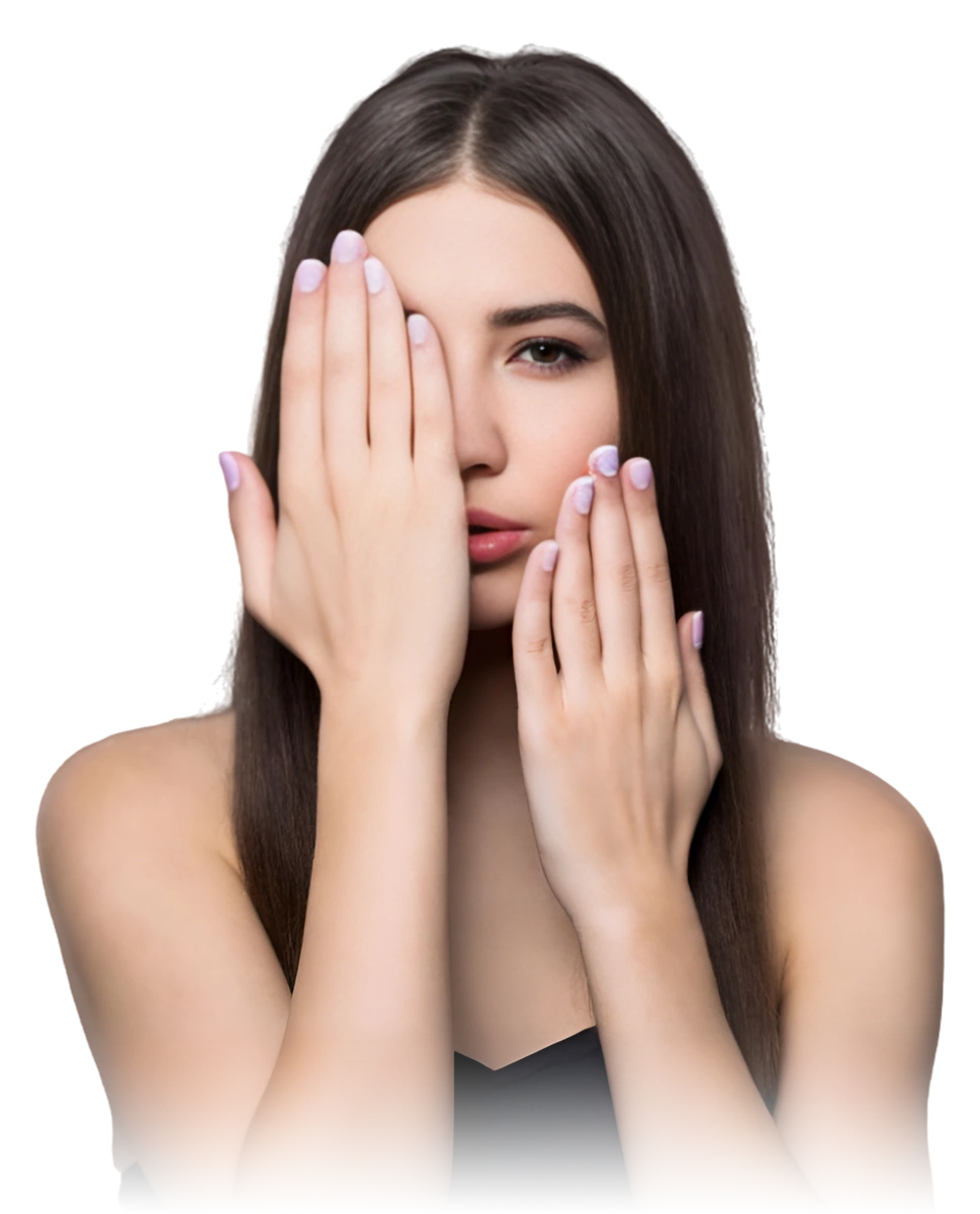 woman covering her eye